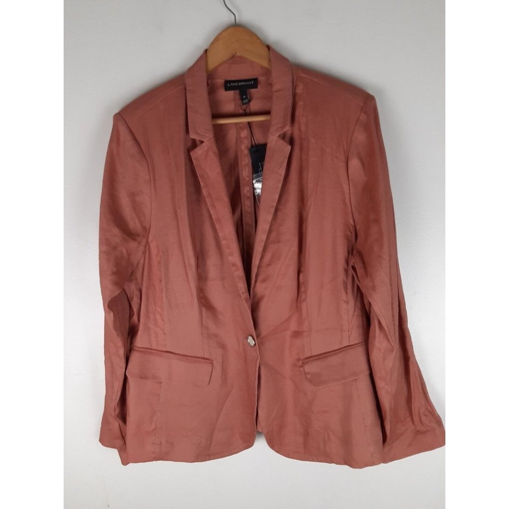 Lane Bryant Women's Peachy-Pink Linen Stretch Blazer Coat Single Button Ramie 20